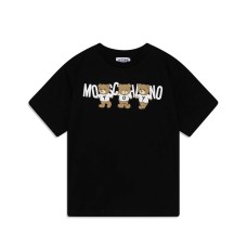 MOSCHINO MAXI T-SHIRT UNISEX IN COTONE A MANICA CORTA BLACK CON LOGO LETTERING WHITE E TEDDY BEAR	