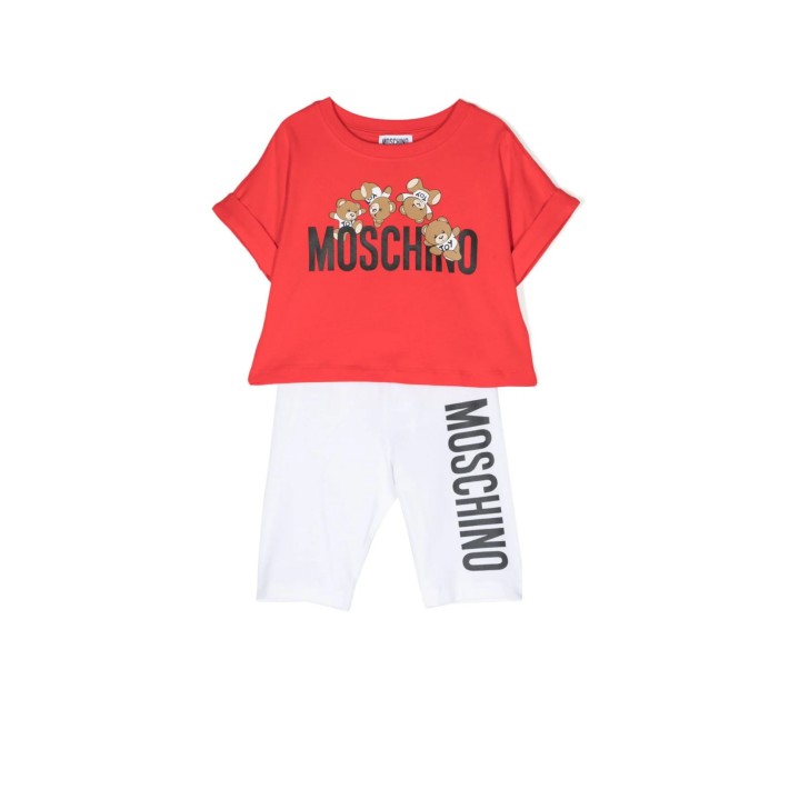 Moschino COMPLETO T-SHIRT E SHORTS CON LOGO LETTERING E TEDDY BEAR