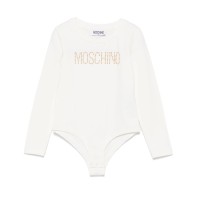 MOSCHINO BODY IN COTONE A MANICA LUNGA WHITE CON LOGO LETTERING CON BORCHIETTE GOLD	