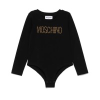 MOSCHINO BODY IN COTONE A MANICA LUNGA BLACK CON LOGO LETTERING CON BORCHIETTE GOLD 