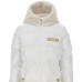 MOSCHINO GIUBBOTTO TRAPUNTATO WHITE CON CAPPUCCIO IN PELLICCIA E LOGO LETTERING RICAMATO GOLD