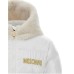 MOSCHINO GIUBBOTTO TRAPUNTATO WHITE CON CAPPUCCIO IN PELLICCIA E LOGO LETTERING RICAMATO GOLD