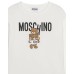 MOSCHINO ABITO A MANICA LUNGA IN COTONE WHITE CON LOGO LETTERING BLACK E TEDDY BEAR