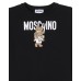 MOSCHINO ABITO A MANICA LUNGA IN COTONE BLACK CON LOGO LETTERING WHITE E TEDDY BEAR