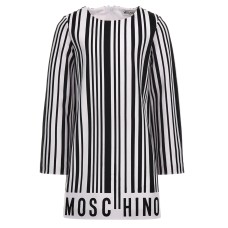 MOSCHINO ABITO A MANICA CORTA A RIGHE WHITE E BLACK CON LOGO LETTERING 