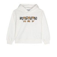 MOSCHINO FELPA UNISEX CON CAPPUCCIO IN COTONE WHITE CON LOGO LETTERING BLACK E TEDDY BEAR