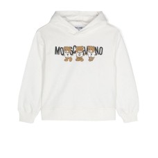 MOSCHINO FELPA UNISEX CON CAPPUCCIO IN COTONE WHITE CON LOGO LETTERING BLACK E TEDDY BEAR