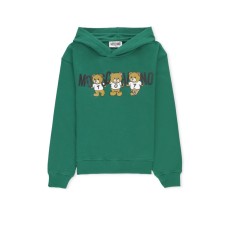 MOSCHINO FELPA UNISEX CON CAPPUCCIO IN COTONE GREEN CON LOGO LETTERING BLACK E TEDDY BEAR	