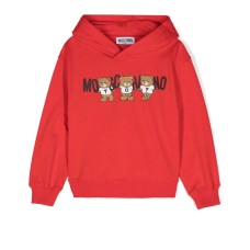 MOSCHINO FELPA UNISEX CON CAPPUCCIO IN COTONE RED CON LOGO LETTERING BLACK E TEDDY BEAR	