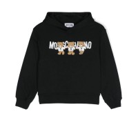 MOSCHINO FELPA UNISEX CON CAPPUCCIO IN COTONE BLACK CON LOGO LETTERING WHITE E TEDDY BEAR	