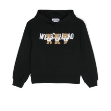 MOSCHINO FELPA UNISEX CON CAPPUCCIO IN COTONE BLACK CON LOGO LETTERING WHITE E TEDDY BEAR	