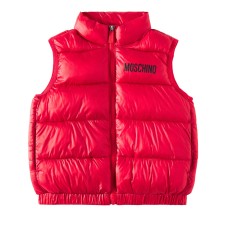 MOSCHINO GILET UNISEX RED CON LOGO LETTERING E TEDDY BEAR 