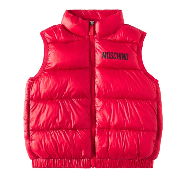 MOSCHINO GILET UNISEX RED CON LOGO LETTERING E TEDDY BEAR 