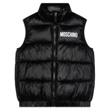 MOSCHINO GILET UNISEX BLACK CON LOGO LETTERING E TEDDY BEAR 