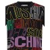 MOSCHINO T-SHIRT UNISEX A MANICA CORTA IN COTONE BLACK CON MAXI LOGO LETTERING MULTICOLOR ALL OVER