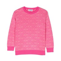 MOSCHINO MAGLIONCINO A GIROCOLLO FUCSIA CON LOGO LETTERING ALL OVER 