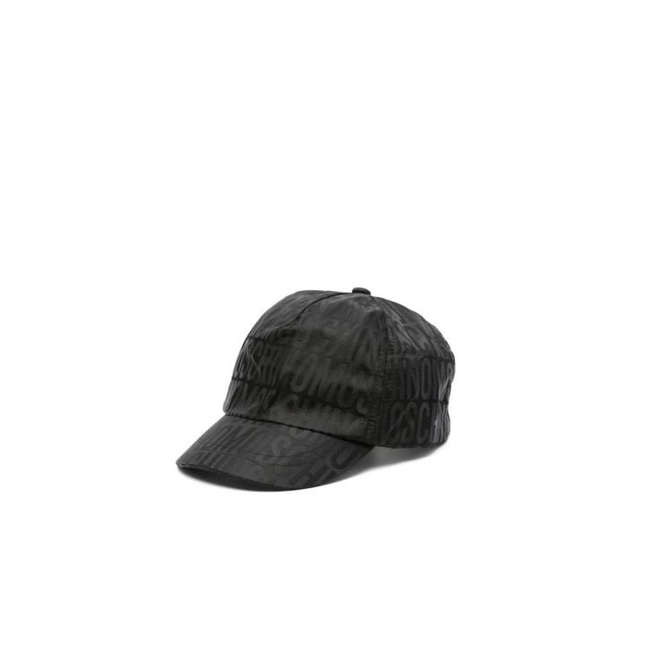 MOSCHINO CAPPELLO BASEBALL UNISEX BLACK CON LOGO LETTERING ALL OVER	