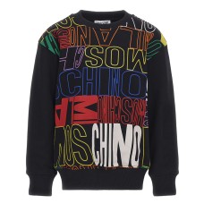 MOSCHINO FELPA A GIROCOLLO IN COTONE UNISEX BLACK CON MAXI LOGO LETTERING MULTICOLOR ALL OVER