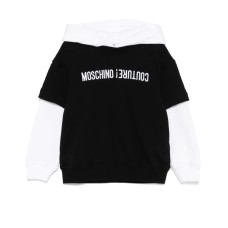 MOSCHINO FELPA IN COTONE UNISEX BICOLORE BLACK/WHITE CON CAPPUCCIO