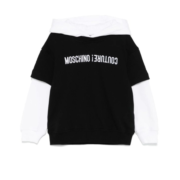 MOSCHINO FELPA IN COTONE UNISEX BICOLORE BLACK/WHITE CON CAPPUCCIO