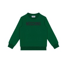 MOSCHINO FELPA UNISEX A GIROCOLLO IN COTONE GREEN CON LOGO LETTERING BLACK