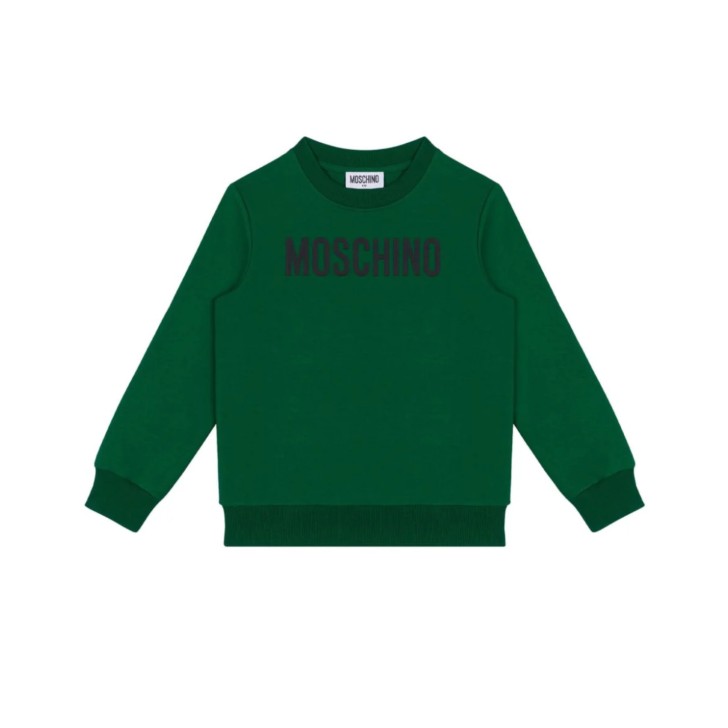 MOSCHINO FELPA UNISEX A GIROCOLLO IN COTONE GREEN CON LOGO LETTERING BLACK