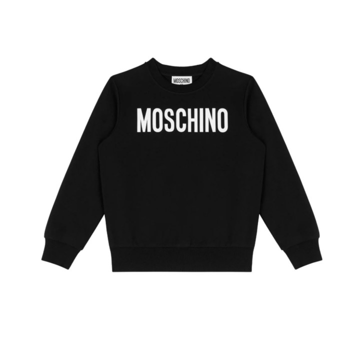 MOSCHINO FELPA UNISEX A GIROCOLLO IN COTONE BLACK CON LOGO LETTERING WHITE