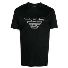 Emporio Armani T-shirt nera a manica corta in jersey misto Tencel con logo Aquila ricamato