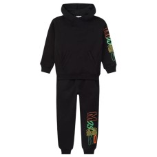 MOSCHINO COMPLETO FELPA CON CAPPUCCIO+PANTALONE IN COTONE BLACK CON LOGO LETTERING MULTICOLOR