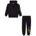 MOSCHINO COMPLETO FELPA CON CAPPUCCIO+PANTALONE IN COTONE BLACK CON LOGO LETTERING MULTICOLOR