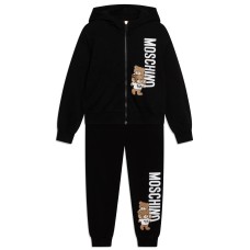 MOSCHINO COMPLETO UNISEX IN COTONE FELPA FULL ZIP CON CAPPUCCIO E PANTALONE BLACK