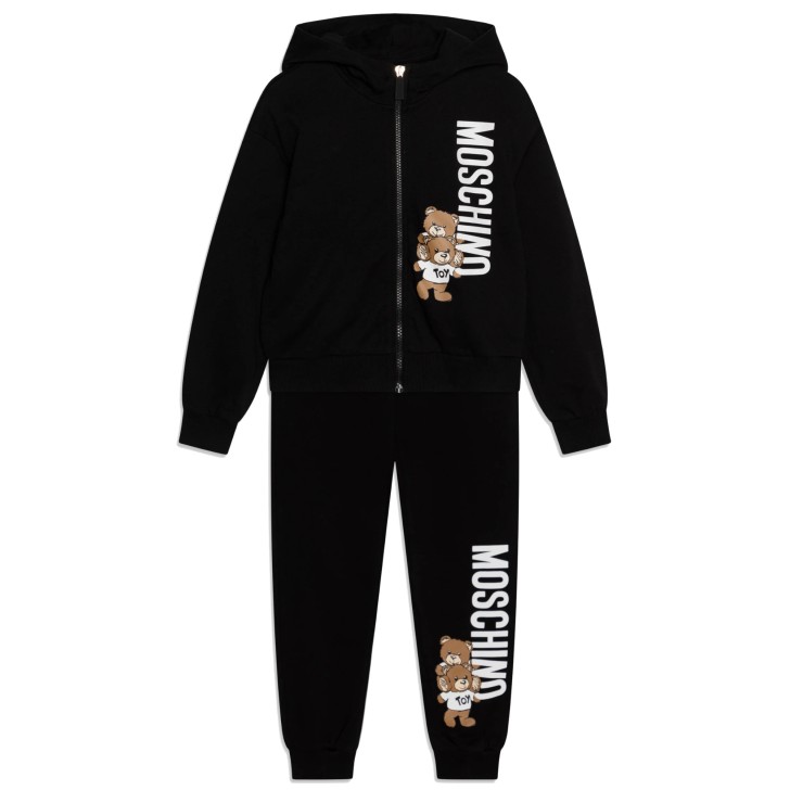 MOSCHINO COMPLETO UNISEX IN COTONE FELPA FULL ZIP CON CAPPUCCIO E PANTALONE BLACK