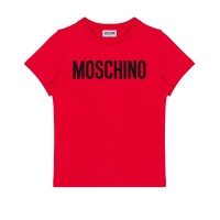 MOSCHINO T-SHIRT UNISEX A MANICA CORTA IN COTONE RED CON LOGO LETTERING BLACK  