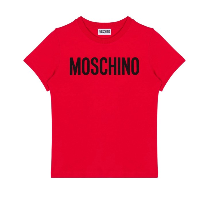 MOSCHINO T-SHIRT UNISEX A MANICA CORTA IN COTONE RED CON LOGO LETTERING BLACK  