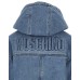 MOSCHINO GIUBBINO UNISEX IN DENIM BLU CON CAPPUCCIO E MAXI LOGO LETTERING