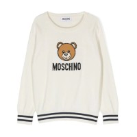 MOSCHINO MAGLIONCINO UNISEX A GIROCOLLO WHITE CON LOGO LETTERING BLACK E TEDDY BEAR