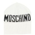 MOSCHINO CAPPELLO UNISEX WHITE IN COTONE E LANA CON LOGO LETTERING JACQUARD BLACK