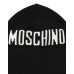 MOSCHINO CAPPELLO UNISEX BLACK IN COTONE E LANA CON LOGO LETTERING JACQUARD WHITE