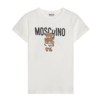 MOSCHINO T-SHIRT IN COTONE A MANICA CORTA WHITE CON LOGO LETTERING BLACK E TEDDY BEAR