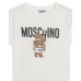 MOSCHINO T-SHIRT IN COTONE A MANICA CORTA WHITE CON LOGO LETTERING BLACK E TEDDY BEAR