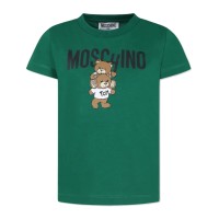 MOSCHINO T-SHIRT IN COTONE A MANICA CORTA GREEN CON LOGO LETTERING BLACK E TEDDY BEAR	