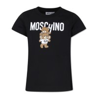 MOSCHINO T-SHIRT IN COTONE A MANICA CORTA BLACK CON LOGO LETTERING WHITE E TEDDY BEAR	