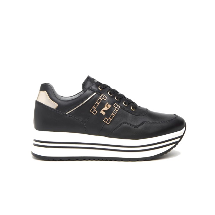 NERO GIARDINI SNEAKER IN LEATHER TOTAL BLACK 