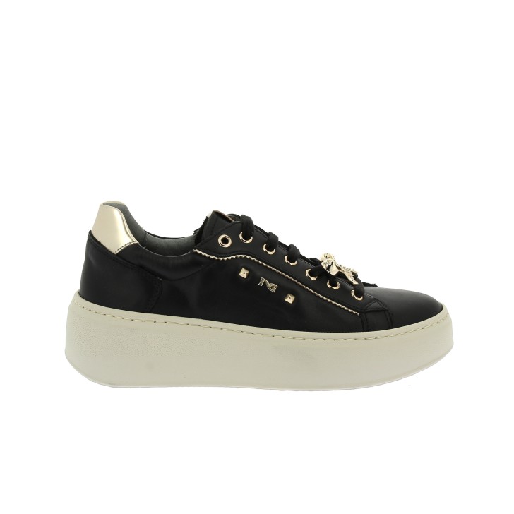 NERO GIARDINI SNEAKER IN LEATHER TOTAL BLACK E PLATINUM