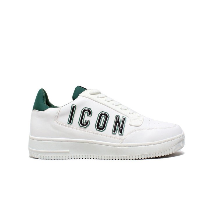 ICON SNEAKER TOTAL WHITE E GREEN CON LOGO LETTERING LATERALE 