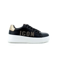 ICON SNEAKER BLACK GOLD CON LOGO LETTERING CON BORCHIE GOLD 