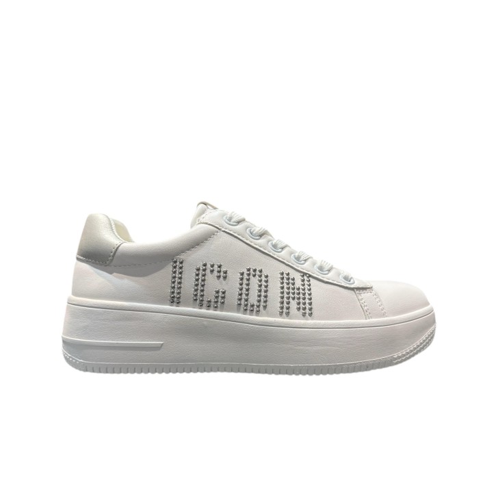 ICON SNEAKER WHITE SILVER CON LOGO LETTERING CON BORCHIE SILVER