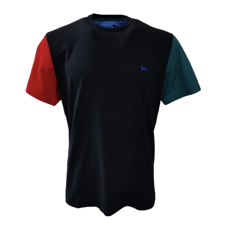Harmont&Blaine T-Shirt in cotone a manica corta Blu con parte posteriore e maniche a contrasto e logo basatto ricamato azzurro
