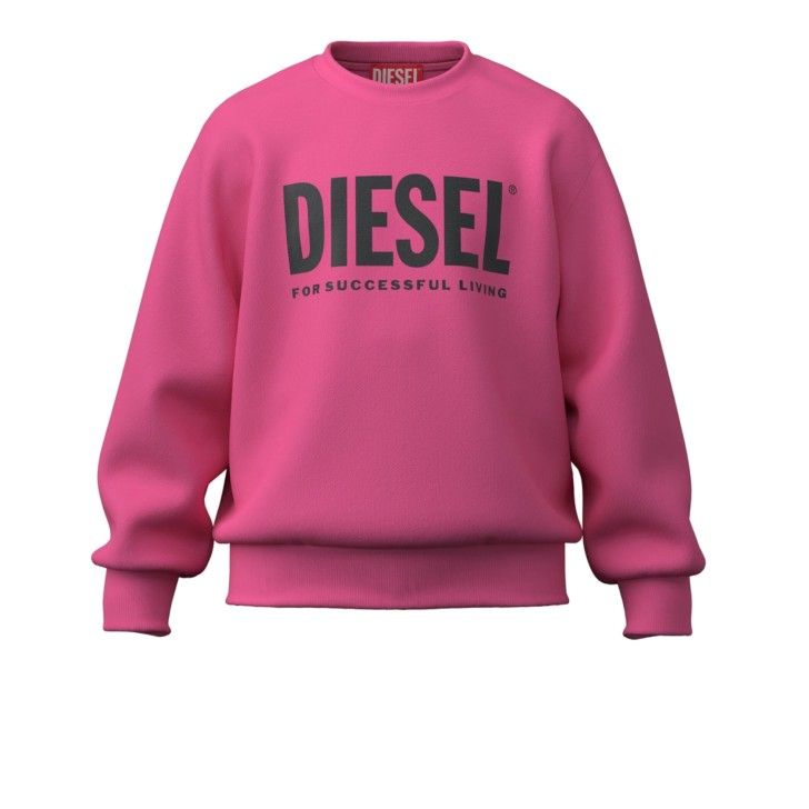 DIESEL FELPA A GIROCOLLO IN COTONE PINK CON LOGO LETTERING BLACK 