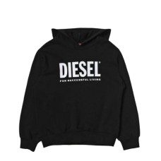 Diesel Felpa Unisex Nera in cotone con cappuccio e Logo